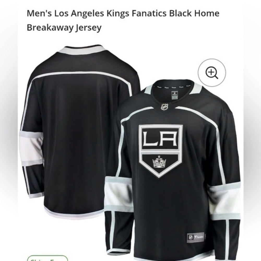NWT Los Angeles Kings Fanatics Home Breakaway Black, White & Silver Jersey, XS